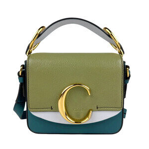 Chloe Leather Crossbody Shoulder Bag Green Blue Gold